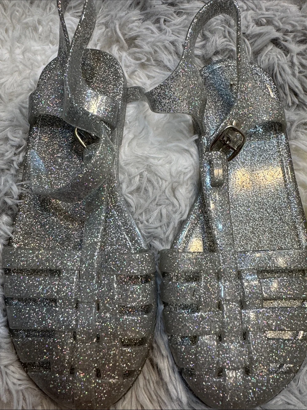 Old Navy Kids Glitter Silver & Translucent Yellow Jelly Sandals